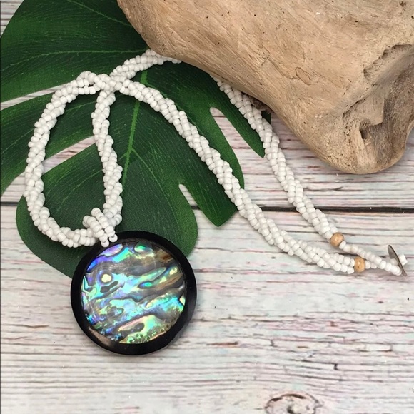 NEW Real Abalone Seashell Pendant Glass Beaded Multi Strand Statement Necklace - Picture 8 of 16